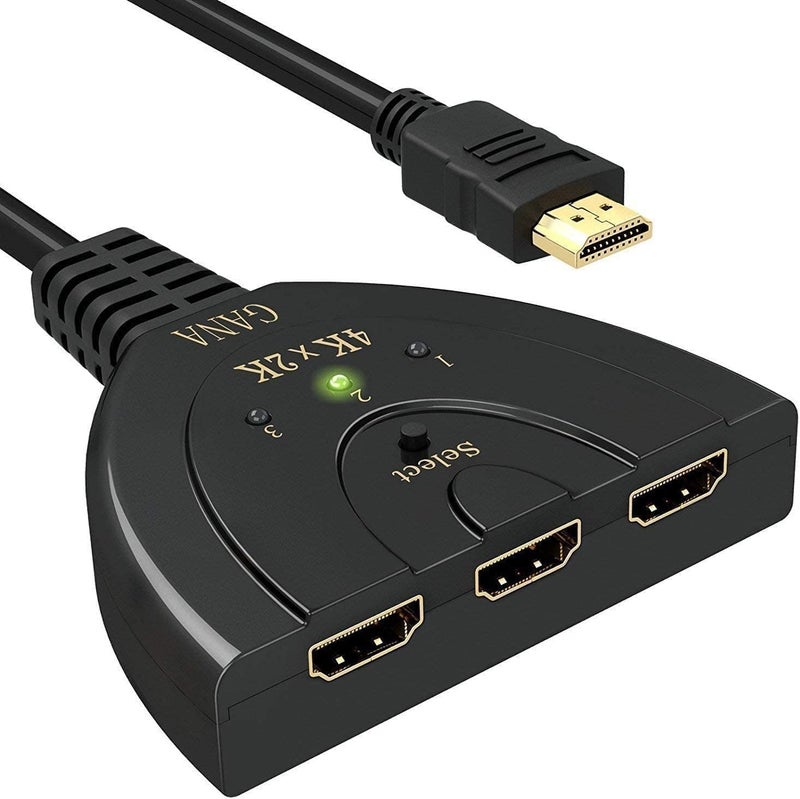 GANA HDMI Switch, GANA 4K HDMI Splitter 3 in 1 Out, 3-Port Switcher Selector with Pigtail HDMI Cable,Supports Full HD 4K 30Hz 1080P 3D Player, Compatible with PS4/3, Xbox, Fire Stick, Roku, PC,TV - Image 1